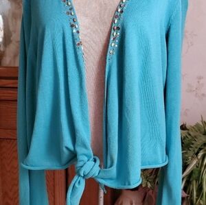 METRO 7 turquoise sequin beaded tie shrug 22/24W